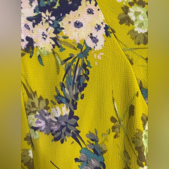 London Times Long Sleeve Tie Keyhole Midi Dress Size 4 New Yellow Floral - Picture 4 of 10